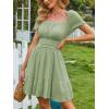 imageEXLURA Womens 2025 Summer Short Puff Sleeve Casual Short Mini Dresses Tie Back Square Neck ALine SundressGrass Green