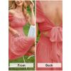 imageEXLURA Womens 2025 Summer Short Puff Sleeve Casual Short Mini Dresses Tie Back Square Neck ALine SundressOrange Red