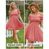 imageEXLURA Womens 2025 Summer Short Puff Sleeve Casual Short Mini Dresses Tie Back Square Neck ALine SundressOrange Red