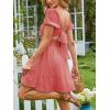 imageEXLURA Womens 2025 Summer Short Puff Sleeve Casual Short Mini Dresses Tie Back Square Neck ALine SundressOrange Red