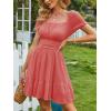 imageEXLURA Womens 2025 Summer Short Puff Sleeve Casual Short Mini Dresses Tie Back Square Neck ALine SundressOrange Red