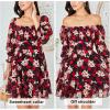 imageEXLURA Womens Floral Ruffle Sun Dress Sundress Tiered Square Neck Long Sleeve Off Shoulder Smocked Skater Mini DressBlack