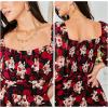 imageEXLURA Womens Floral Ruffle Sun Dress Sundress Tiered Square Neck Long Sleeve Off Shoulder Smocked Skater Mini DressBlack