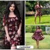 imageEXLURA Womens Floral Ruffle Sun Dress Sundress Tiered Square Neck Long Sleeve Off Shoulder Smocked Skater Mini DressBlack
