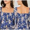 imageEXLURA Womens Floral Ruffle Sun Dress Sundress Tiered Square Neck Long Sleeve Off Shoulder Smocked Skater Mini DressBlue  Pink
