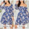 imageEXLURA Womens Floral Ruffle Sun Dress Sundress Tiered Square Neck Long Sleeve Off Shoulder Smocked Skater Mini DressBlue  Pink