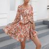 imageEXLURA Womens Floral Ruffle Sun Dress Sundress Tiered Square Neck Long Sleeve Off Shoulder Smocked Skater Mini DressRed Floral