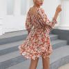 imageEXLURA Womens Floral Ruffle Sun Dress Sundress Tiered Square Neck Long Sleeve Off Shoulder Smocked Skater Mini DressRed Floral
