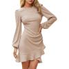 imageByinns Womens 2024 Knit Sweater Bodycon Mini Dress Ribbed Long Sleeve Ruffle Hem Cocktail Party Sexy Fall Winter DressesApricot
