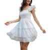 imageByinns Womens Square Neck Sleeveless Ruffle Dress High Waist Backless Tiered Smocked Strappy Casual Short Mini DressesWhite