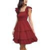 imageByinns Womens Square Neck Sleeveless Ruffle Dress High Waist Backless Tiered Smocked Strappy Casual Short Mini DressesWine Red