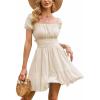imageEXLURA Womens 2025 Summer Short Puff Sleeve Casual Short Mini Dresses Tie Back Square Neck ALine SundressApricot