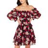imageEXLURA Womens Floral Ruffle Sun Dress Sundress Tiered Square Neck Long Sleeve Off Shoulder Smocked Skater Mini DressBlack