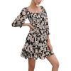 imageEXLURA Womens Floral Ruffle Sun Dress Sundress Tiered Square Neck Long Sleeve Off Shoulder Smocked Skater Mini DressBlack Floral