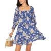 imageEXLURA Womens Floral Ruffle Sun Dress Sundress Tiered Square Neck Long Sleeve Off Shoulder Smocked Skater Mini DressBlue  Pink
