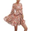 imageEXLURA Womens Floral Ruffle Sun Dress Sundress Tiered Square Neck Long Sleeve Off Shoulder Smocked Skater Mini DressRed Floral