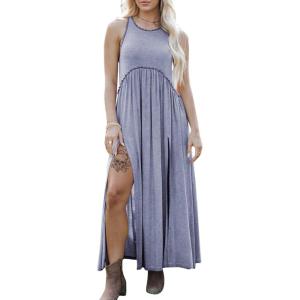 imageEXLURA Womens 2024 Summer Casual Sleeveless Maxi Maternity Dress Fit ampamp Flare Flowy Long Beach SundressBlue