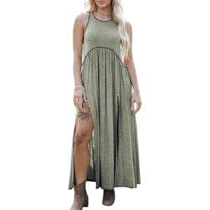 imageEXLURA Womens 2024 Summer Casual Sleeveless Maxi Maternity Dress Fit ampamp Flare Flowy Long Beach SundressGreen