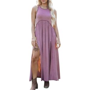 imageEXLURA Womens 2024 Summer Casual Sleeveless Maxi Maternity Dress Fit ampamp Flare Flowy Long Beach SundressPurple