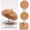 imageEXLURA 95 Wool Beret Artist Hat French Hat Casual Solid Color Spring Winter Hat for Women Khaki