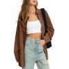 imageEXLURA Womens Corduroy Shirts Oversized Button Down Long Sleeve Jacket Shackets Loose Blouses Fall Casual OutfitsBrown