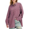 imageEXLURA Womens Corduroy Shirts Oversized Button Down Long Sleeve Jacket Shackets Loose Blouses Fall Casual OutfitsGrey Purple