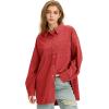 imageEXLURA Womens Corduroy Shirts Oversized Button Down Long Sleeve Jacket Shackets Loose Blouses Fall Casual OutfitsRed