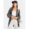 imageEXLURA Womens Plaid Flannel Shacket Long Sleeve Button Down Shirts Long Jackets Oversized Spring Fashion Outfits 2025 ClothesBlack White
