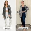 imageEXLURA Womens Plaid Flannel Shacket Long Sleeve Button Down Shirts Long Jackets Oversized Spring Fashion Outfits 2025 ClothesBlack White