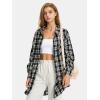imageEXLURA Womens Plaid Flannel Shacket Long Sleeve Button Down Shirts Long Jackets Oversized Spring Fashion Outfits 2025 ClothesBlack White