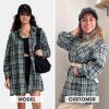 imageEXLURA Womens Plaid Flannel Shacket Long Sleeve Button Down Shirts Long Jackets Oversized Spring Fashion Outfits 2025 ClothesBlue Green