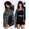 imageEXLURA Womens Plaid Flannel Shacket Long Sleeve Button Down Shirts Long Jackets Oversized Spring Fashion Outfits 2025 ClothesBlue Green