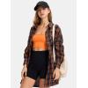 imageEXLURA Womens Plaid Flannel Shacket Long Sleeve Button Down Shirts Long Jackets Oversized Spring Fashion Outfits 2025 ClothesBrown Blue