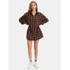 imageEXLURA Womens Plaid Flannel Shacket Long Sleeve Button Down Shirts Long Jackets Oversized Spring Fashion Outfits 2025 ClothesBrown Blue