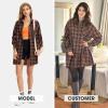 imageEXLURA Womens Plaid Flannel Shacket Long Sleeve Button Down Shirts Long Jackets Oversized Spring Fashion Outfits 2025 ClothesBrown Blue