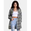 imageEXLURA Womens Plaid Flannel Shacket Long Sleeve Button Down Shirts Long Jackets Oversized Spring Fashion Outfits 2025 ClothesGrey Green