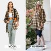 imageEXLURA Womens Plaid Flannel Shacket Long Sleeve Button Down Shirts Long Jackets Oversized Spring Fashion Outfits 2025 ClothesKhaki Black