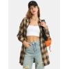imageEXLURA Womens Plaid Flannel Shacket Long Sleeve Button Down Shirts Long Jackets Oversized Spring Fashion Outfits 2025 ClothesKhaki Black