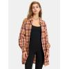 imageEXLURA Womens Plaid Flannel Shacket Long Sleeve Button Down Shirts Long Jackets Oversized Spring Fashion Outfits 2025 ClothesOrange Red
