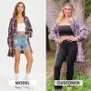 imageEXLURA Womens Plaid Flannel Shacket Long Sleeve Button Down Shirts Long Jackets Oversized Spring Fashion Outfits 2025 ClothesPink Black