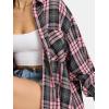 imageEXLURA Womens Plaid Flannel Shacket Long Sleeve Button Down Shirts Long Jackets Oversized Spring Fashion Outfits 2025 ClothesPink Black