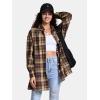 imageEXLURA Womens Plaid Flannel Shacket Long Sleeve Button Down Shirts Long Jackets Oversized Spring Fashion Outfits 2025 ClothesYellow Brown