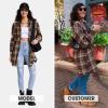 imageEXLURA Womens Plaid Flannel Shacket Long Sleeve Button Down Shirts Long Jackets Oversized Spring Fashion Outfits 2025 ClothesYellow Brown