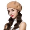 imageEXLURA 95 Wool Beret Artist Hat French Hat Casual Solid Color Spring Winter Hat for Women Khaki