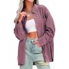 imageEXLURA Womens Corduroy Shirts Oversized Button Down Long Sleeve Jacket Shackets Loose Blouses Fall Casual OutfitsGrey Purple