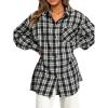 imageEXLURA Womens Plaid Flannel Shacket Long Sleeve Button Down Shirts Long Jackets Oversized Spring Fashion Outfits 2025 ClothesBlack White