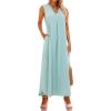imageEXLURA Womens VNeck Sleeveless Casual Loose DressGrey Green