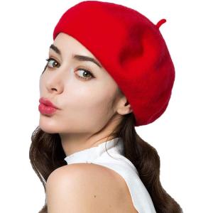 imageEXLURA 95 Wool Beret Artist Hat French Hat Casual Solid Color Spring Winter Hat for Women
