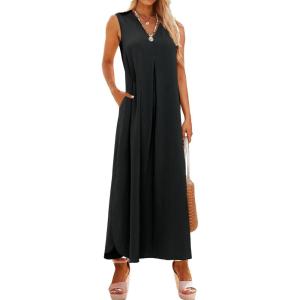 imageEXLURA Womens VNeck Sleeveless Casual Loose DressBlack