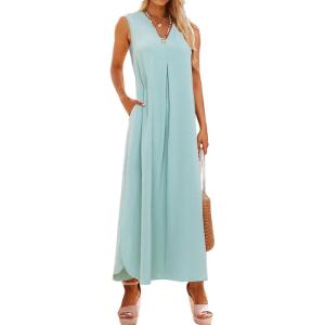 imageEXLURA Womens VNeck Sleeveless Casual Loose DressGrey Green